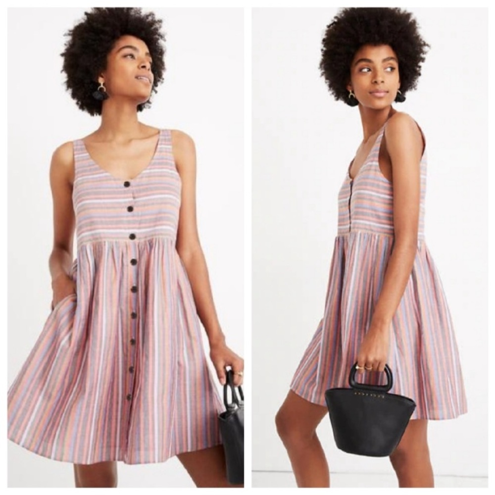 Madewell Scoopneck Tank Dress in Rainbow Stripe